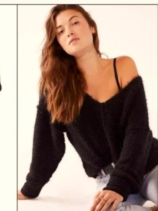 Free People Sweaters - Free People Black Off-the-Shoulder Fuzzy Sweater
